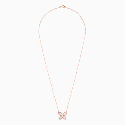 18k Rose gold necklace butterfly shape decorated with Mother of pearl and natural diamond stones