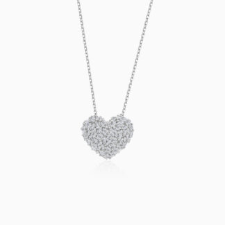 18K WHITE GOLD NECKLACE WITH HEART SHAPE DECORATED WITH NATURAL DIAMOND BAGUEETE CUT STONES