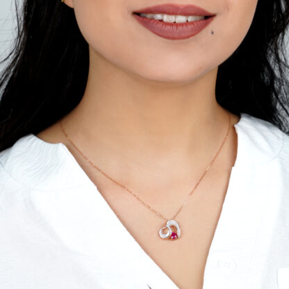 18K Rose gold necklace Decorated with MOP, Natural Diamond and Ruby Stone. - Image 2
