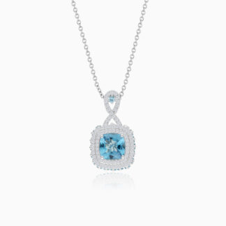 18K White Gold Necklace featuring a stunning Natural Diamond and Blue Topaz stones