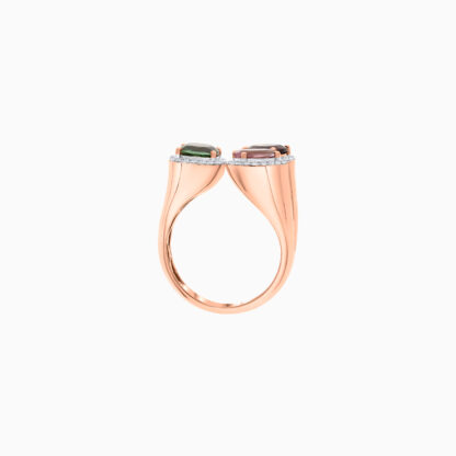 18K Rose Gold Open Ring with Tourmaline Stones and Natural Diamond - Image 4