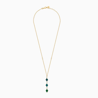 18k yellow gold necklace decorated with green enamel color and natural diamond