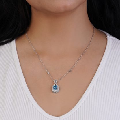 18k White Gold Necklace with Natural Blue Topaz and Diamond STONES - Image 2