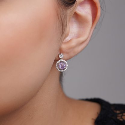 18k White Gold Earrings with Diamonds and Amethyst - Image 2