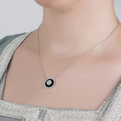 18K White Gold Necklace with Diamonds & Onyx – Mosaic Collection - Image 2