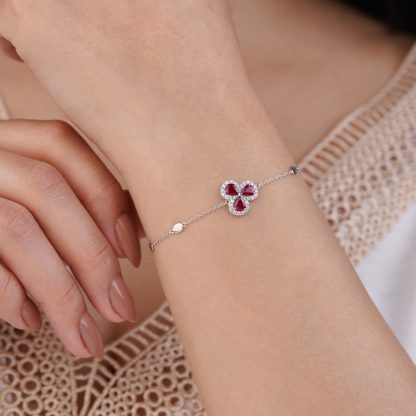 18k White Gold Bracelet with Diamonds and Ruby Stones - Image 2