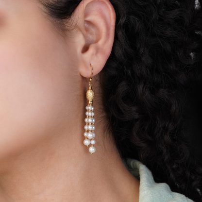 18K Yellow Gold Earring with Pearl - Image 2