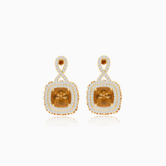18K Yellow Gold Earrings featuring a stunning Natural Diamond and Citrine stones