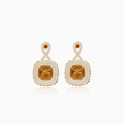 18K Yellow Gold Earrings featuring a stunning Natural Diamond and Citrine stones