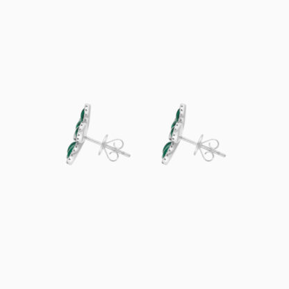 18K WHITE GOLD EARRINGS FLOWER SHAPE DECORATED WITH NATURAL DIAMOND AND MALACHITE STONES