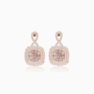 18K Rose Gold Earrings featuring a stunning Natural Diamond and Rose quartz stones