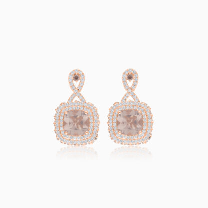 18K Rose Gold Earrings featuring a stunning Natural Diamond and Rose quartz stones