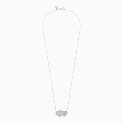 18K WHITE GOLD NECKLACE WITH 2 HEART DECORATED WITH NATURAL DIAMOND BAGUEETE CUT STONES