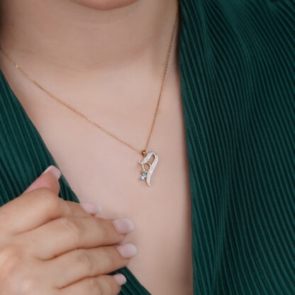 18k Yellow Gold 'Haa' Arabic Letter Necklace With  Natural Diamond & agate stone - Image 2