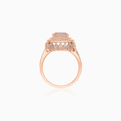 18K Rose Gold Ring featuring a stunning Natural Diamond and Rose quartz stones