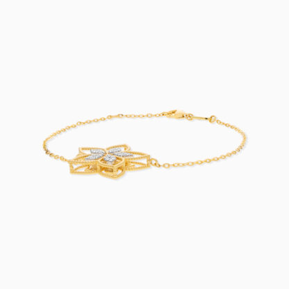 18k Yellow Gold Flower-Shaped Diamond-Studded Bracelet - Image 4