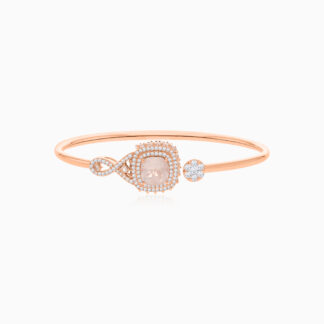 18K Rose Gold Bangle featuring a stunning Natural Diamond and Rose quartz stones