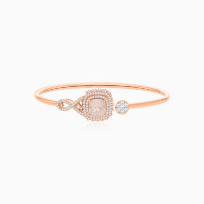 18K Rose Gold Bangle featuring a stunning Natural Diamond and Rose quartz stones