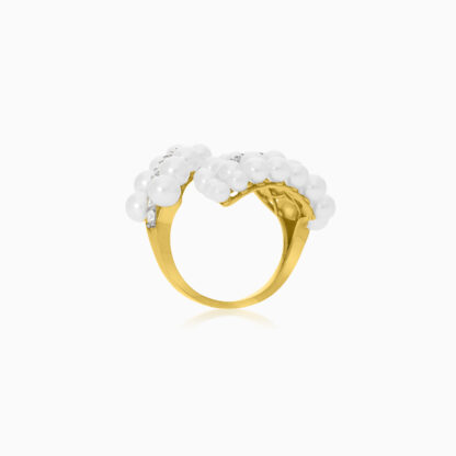 18K YELLOW GOLD RING WITH PEARLS AND ZIRCON STONES