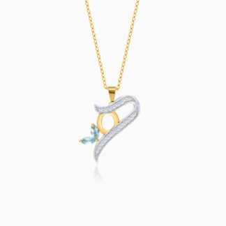 18k Yellow Gold 'Haa' Arabic Letter Necklace With blue topaz