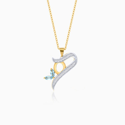 18k Yellow Gold 'Haa' Arabic Letter Necklace With blue topaz