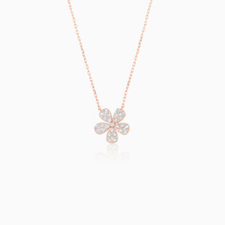 18k Rose gold Necklace flower shape decorated with natural diamond stones