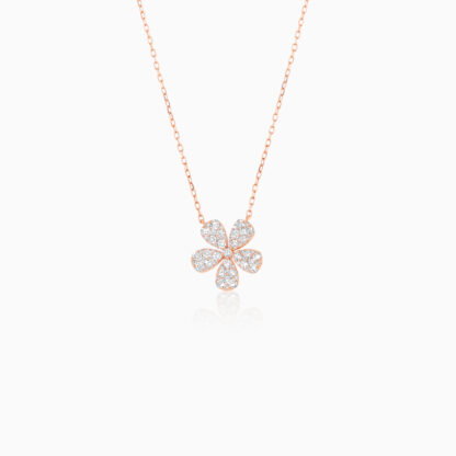 18k Rose gold Necklace flower shape decorated with natural diamond stones