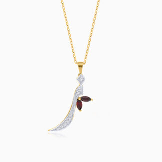 18k Yellow Gold 'Zaal' Arabic Letter Necklace With Natural diamond and garnet