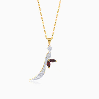 18k Yellow Gold 'Zaal' Arabic Letter Necklace With Natural diamond and garnet