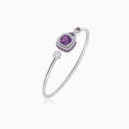 18k white gold bangle featuring a stunning natural diamond and amethyst - Image 3