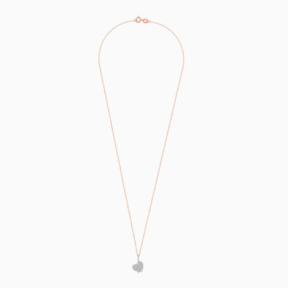 18K WHITE AND ROSE GOLD NECKLACE HEART SHAPE DECORATED WITH BAGUETTE, ROUND BRILLIANT - CUT NATURAL DIAMOND STONES