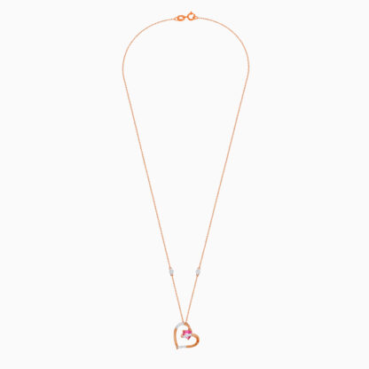 18K ROSE GOLD NECKLACE HEART SHAPE DECORATED WITH NATURAL DIAMOND AND PINK TOPAZ