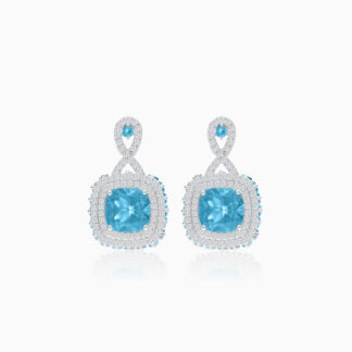 18K White Gold Earring featuring a stunning Natural Diamond and Blue Topaz stones