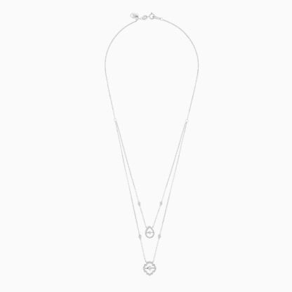 18K White gold Two layer Necklace with drop shaped and flower shaped decorated with natural dancing diamond stones.