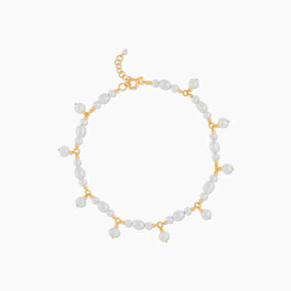 18k Yellow Gold Anklet with Pearls - Image 3