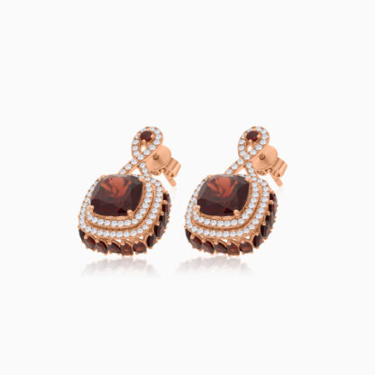 18K Rose Gold Earrings featuring a stunning Natural Diamond and Garnet stones