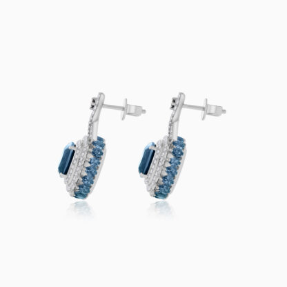 18K White  Gold Earring  featuring a stunning Natural Diamond and London Blue Topaz stones - Image 4