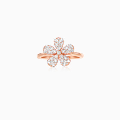 18k Rose gold ring flower shape decorated with natural diamond stones