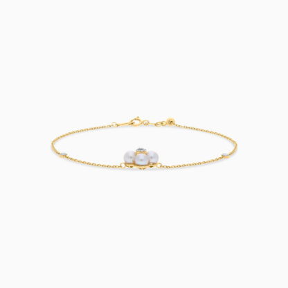 18K Yellow Gold Bracelet with Pearl and Natural Diamond - Image 4
