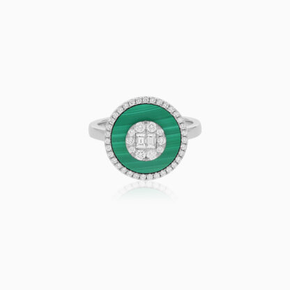 18K White Gold Ring with Diamonds & Malachite – Mosaic Collection