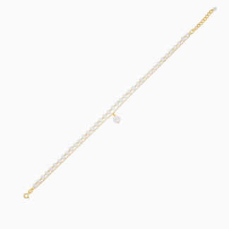 18K YELLOW GOLD 2 LINE ANKLET WITH PEARLS