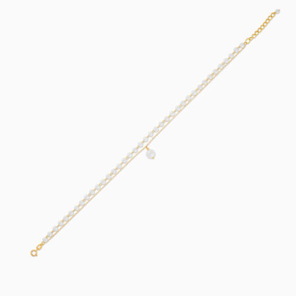 18K YELLOW GOLD 2 LINE ANKLET WITH PEARLS