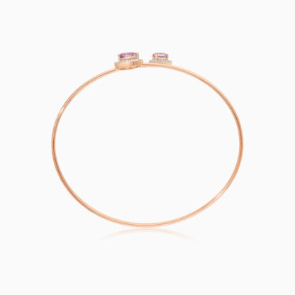 18K Rose gold bangle with 2 hearts of Pink Topaz Surrounded by Natural Diamonds