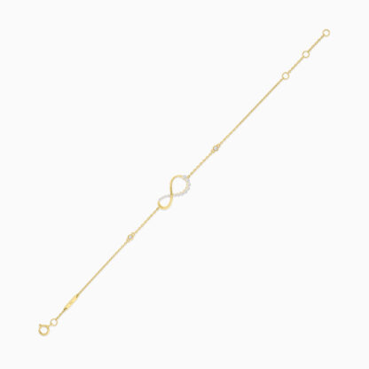 18k Yellow bracelet Decorated with Natural Diamond, Infinity shap