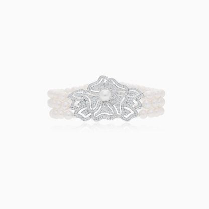 18K White Gold Bracelet with a pearl and natural diamond - Image 2