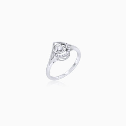 18K WHITE GOLD RING WITH A DROP SHAPE DECORATED WITH NATUARL DANCING DIAMOND