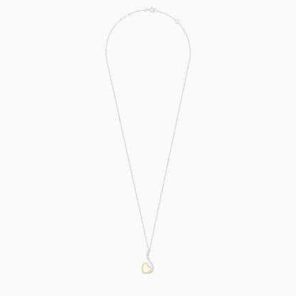 18K YELLOW AND WHITE GOLD NECKLACE HEART SHAPE DECORATED WITH NATURAL DIAMOND STONES