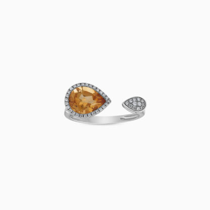 18k White Gold Ring with Natural Citrine and Diamond - Image 2