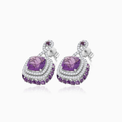 18K White Gold Earrings featuring a stunning Natural Diamond and amethyst