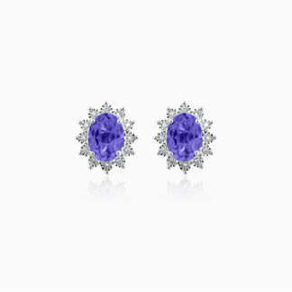 18K DIAMOND WHITE GOLD NATURAL TANZANITE EARRING
